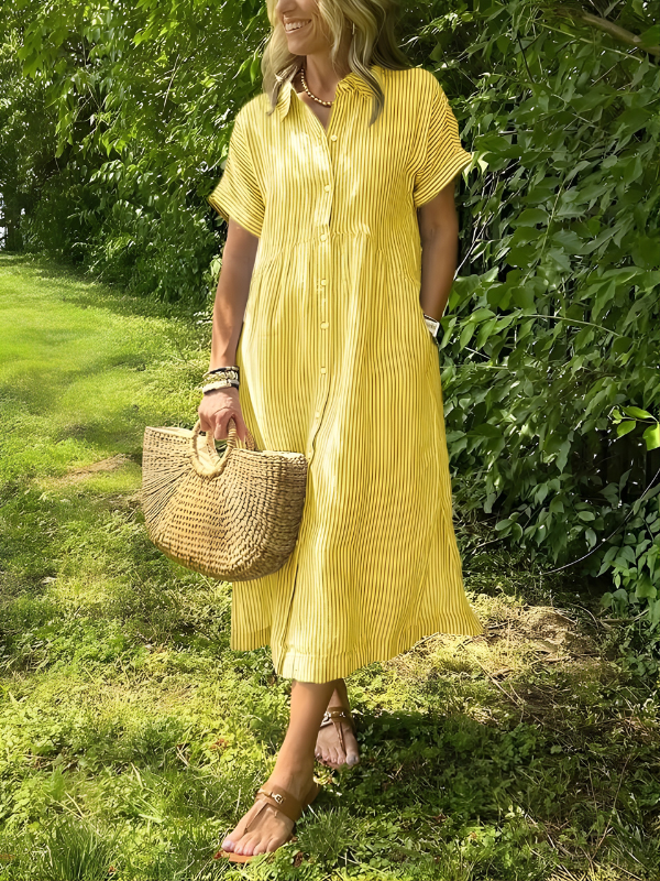 Marina™ Elegant Striped Maxi Shirt Dress