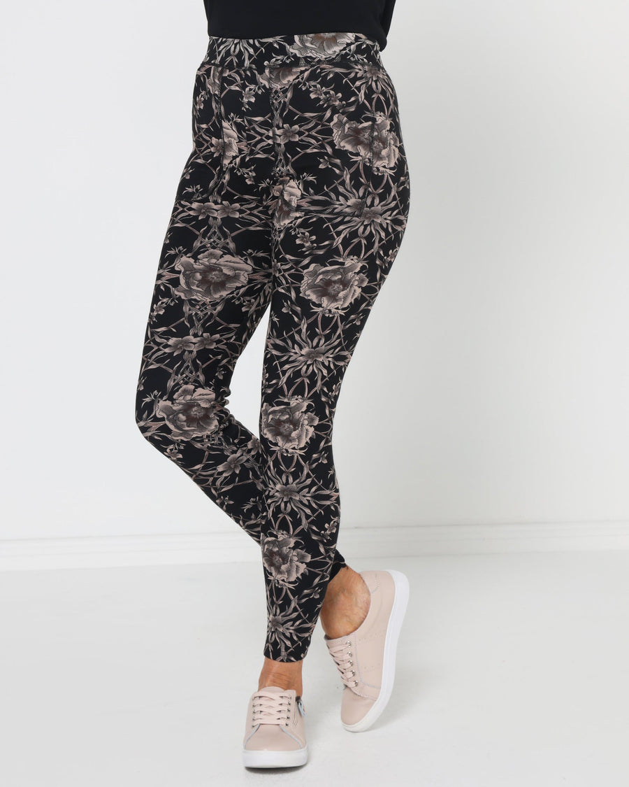Faraday Fur Lined Leggings - Black Floral