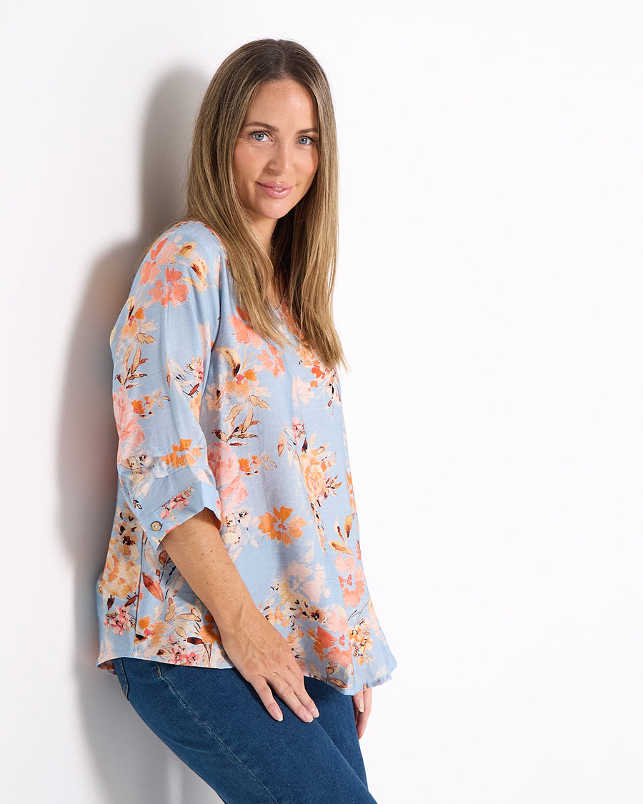 Julissa Top - Sky/Peach Floral