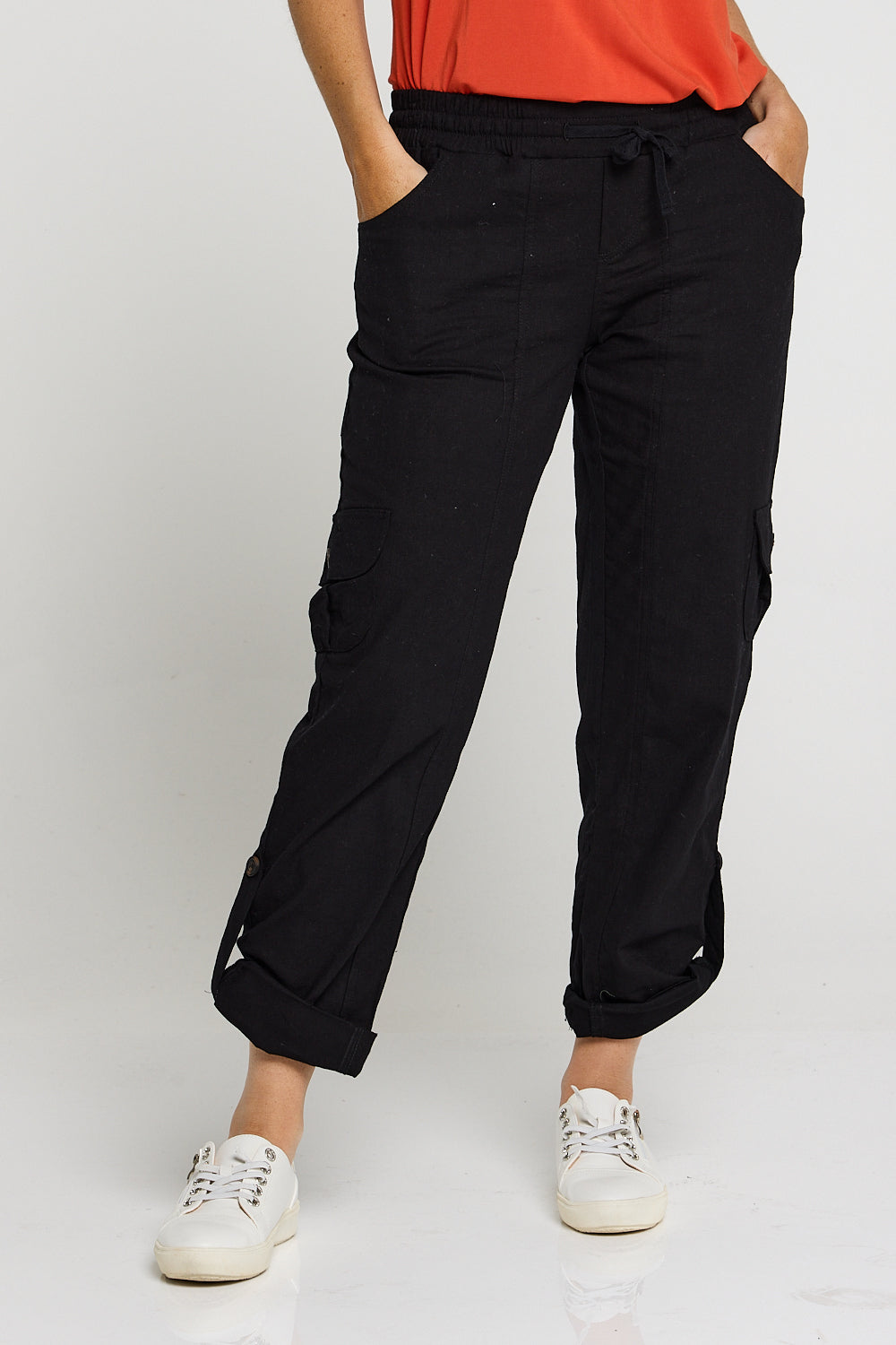 Issy Linen Blend Cargo Pants - Black
