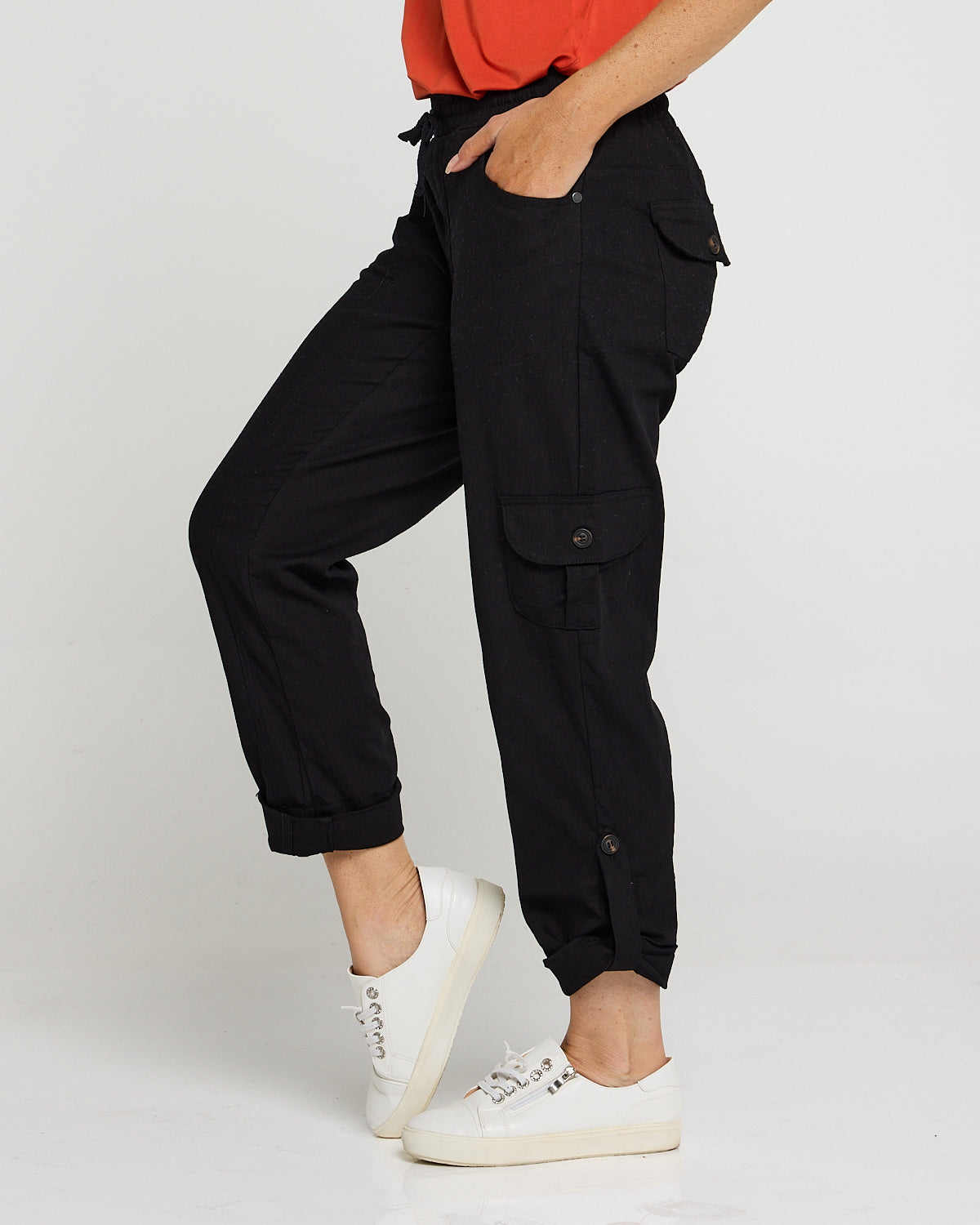 Issy Linen Blend Cargo Pants - Black