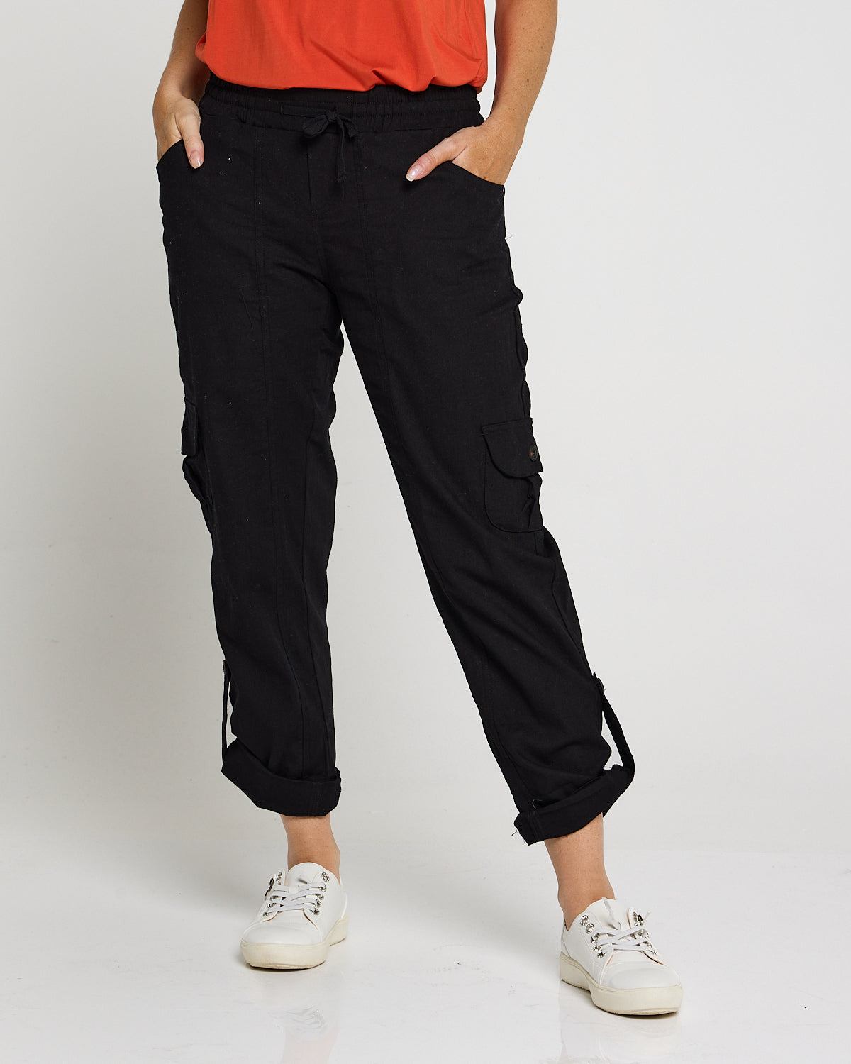 Issy Linen Blend Cargo Pants - Black