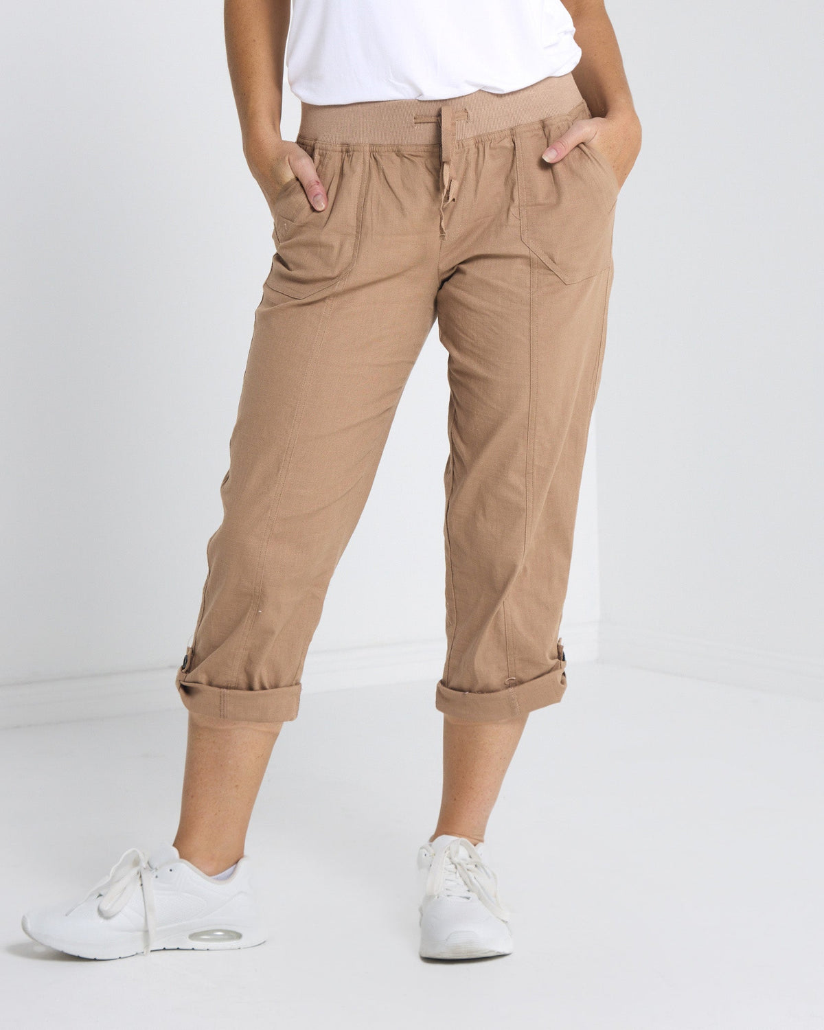Sammy Roll Cuff Capri - Taupe