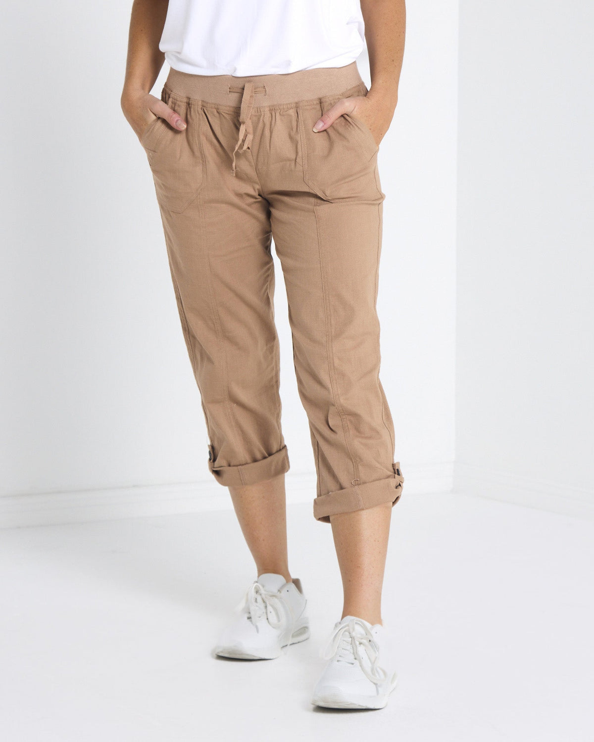 Sammy Roll Cuff Capri - Taupe