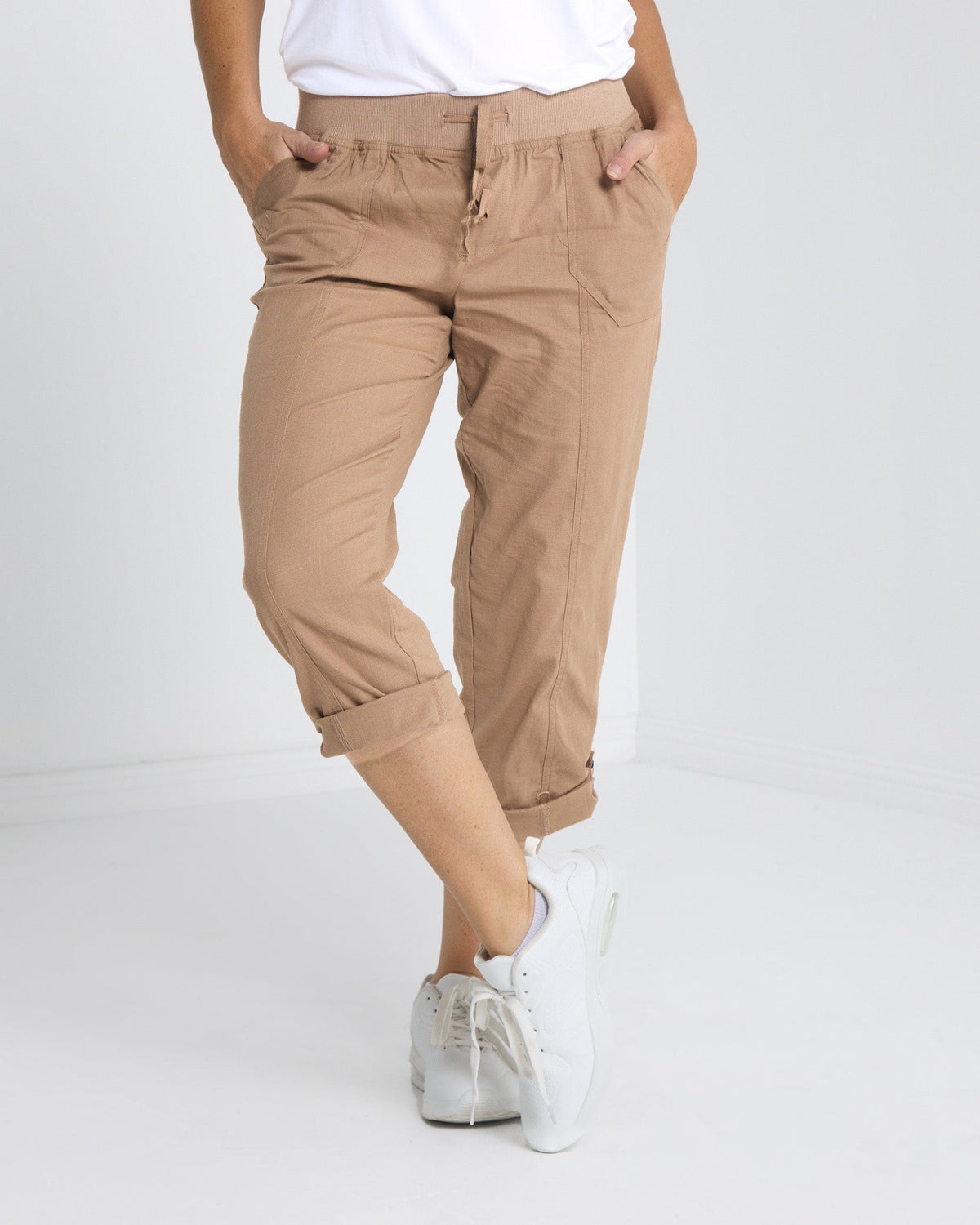 Sammy Roll Cuff Capri - Taupe