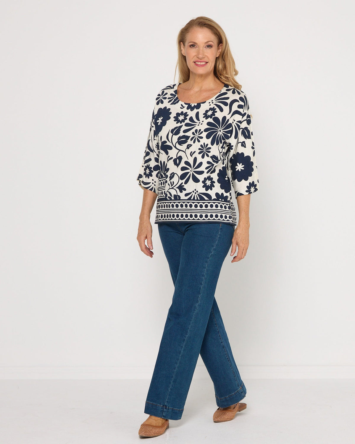 Coastal Bloom Top - Navy Print