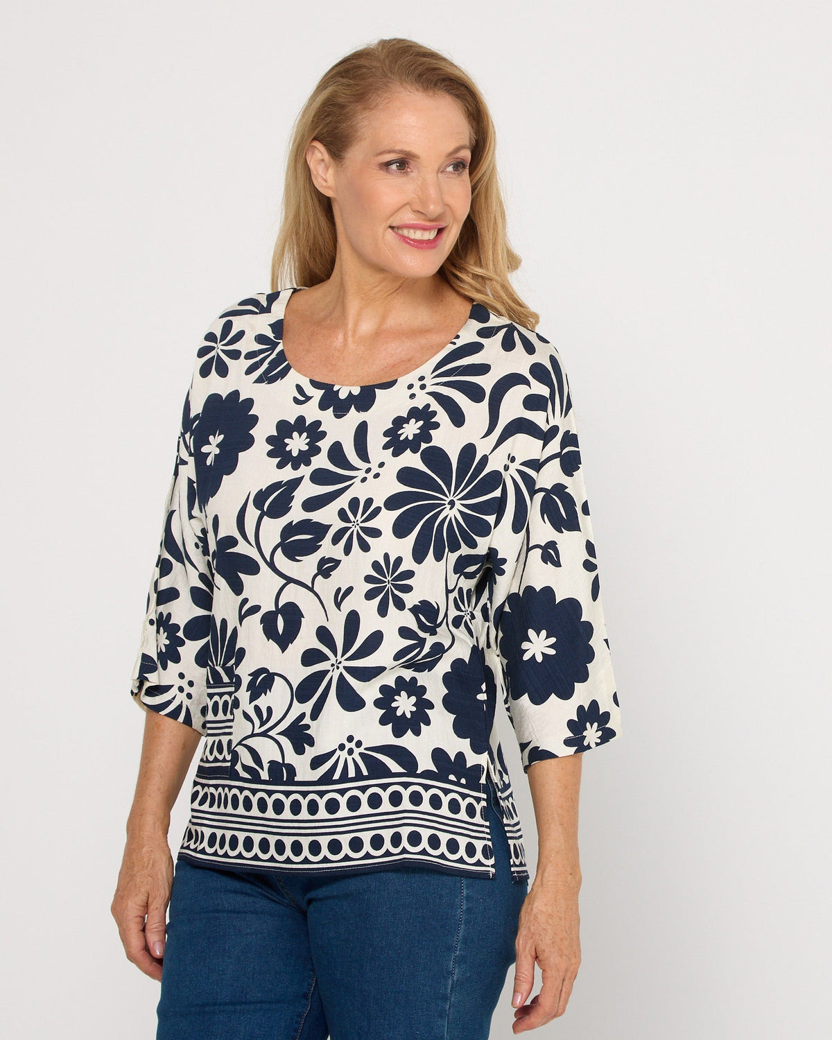 Coastal Bloom Top - Navy Print