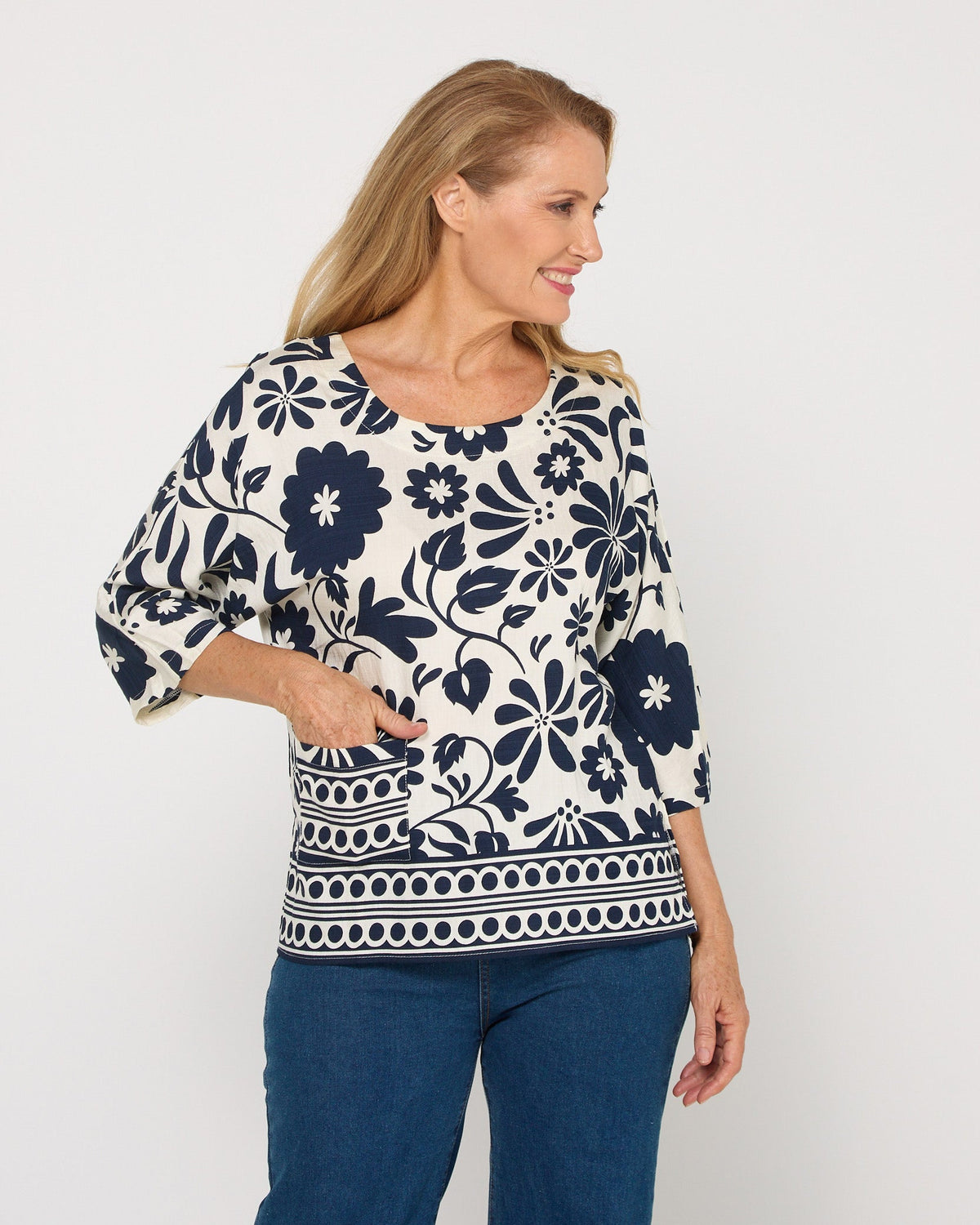 Coastal Bloom Top - Navy Print