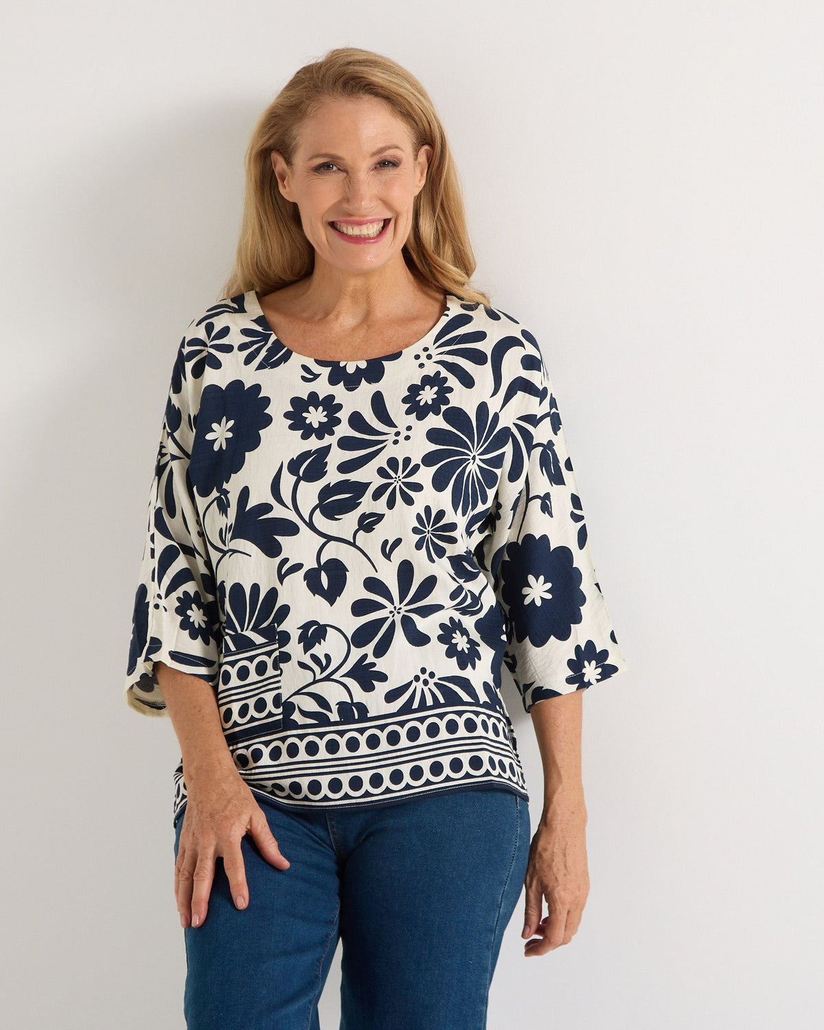 Coastal Bloom Top - Navy Print