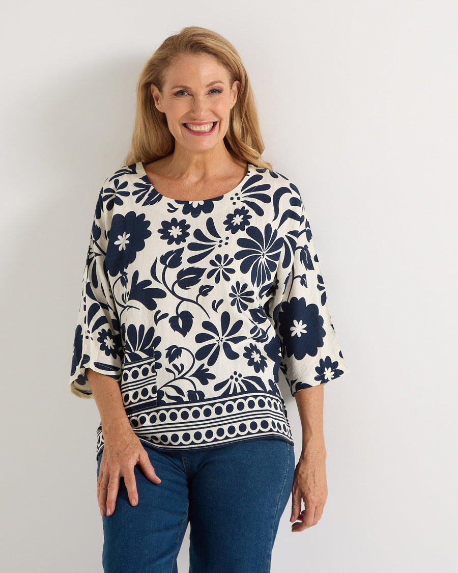 Coastal Bloom Top - Navy Print