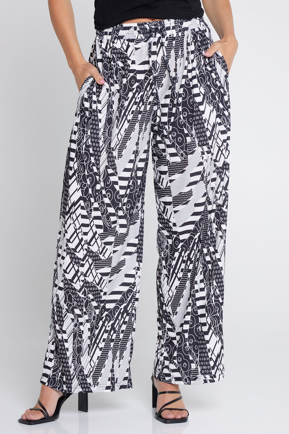 Tammy Stretch Jersey Pants - Black/White Collage