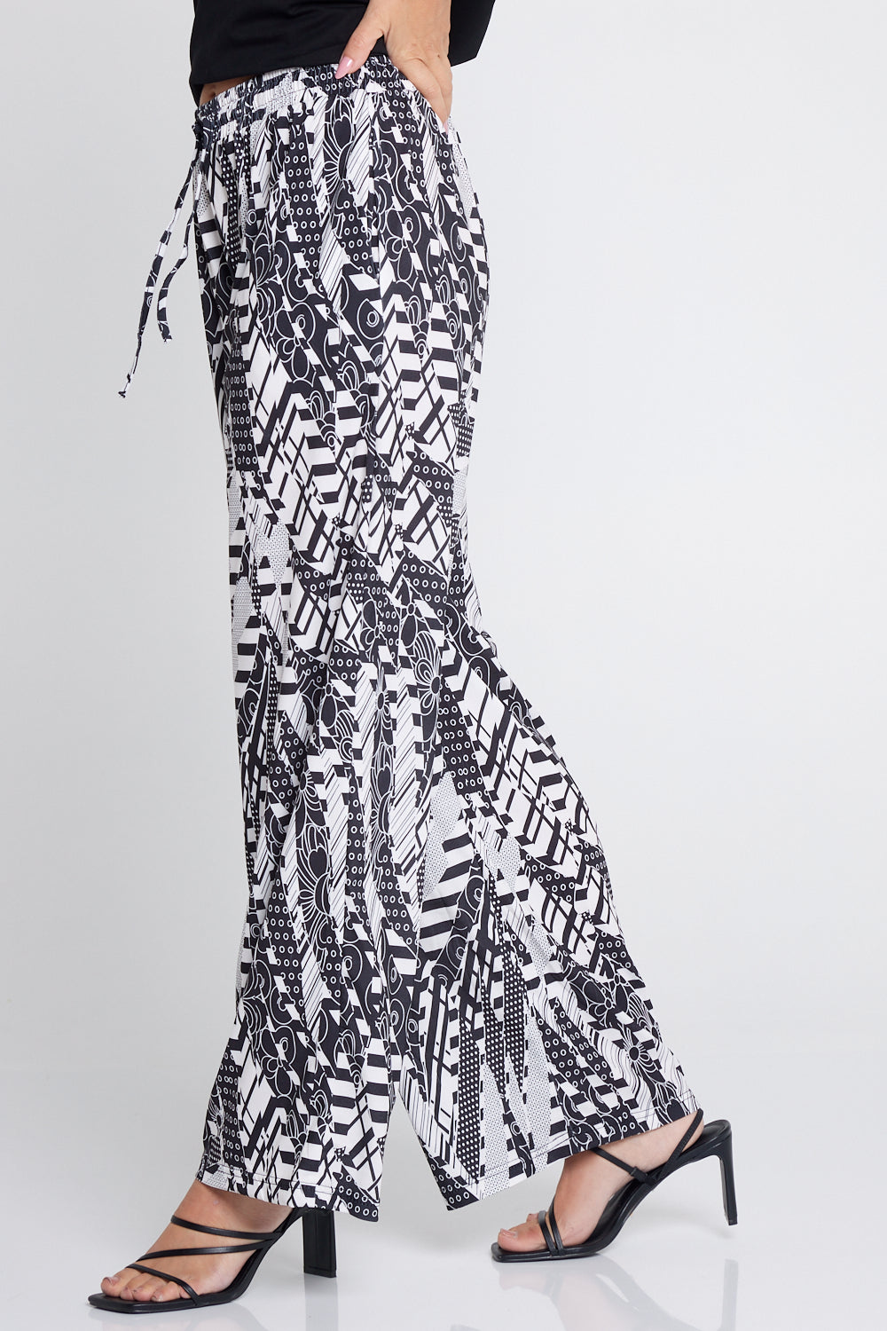 Tammy Stretch Jersey Pants - Black/White Collage