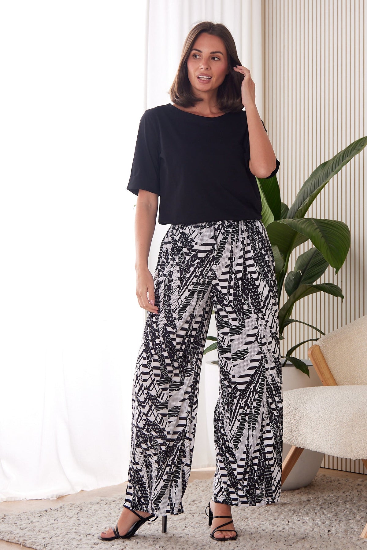 Tammy Stretch Jersey Pants - Black/White Collage