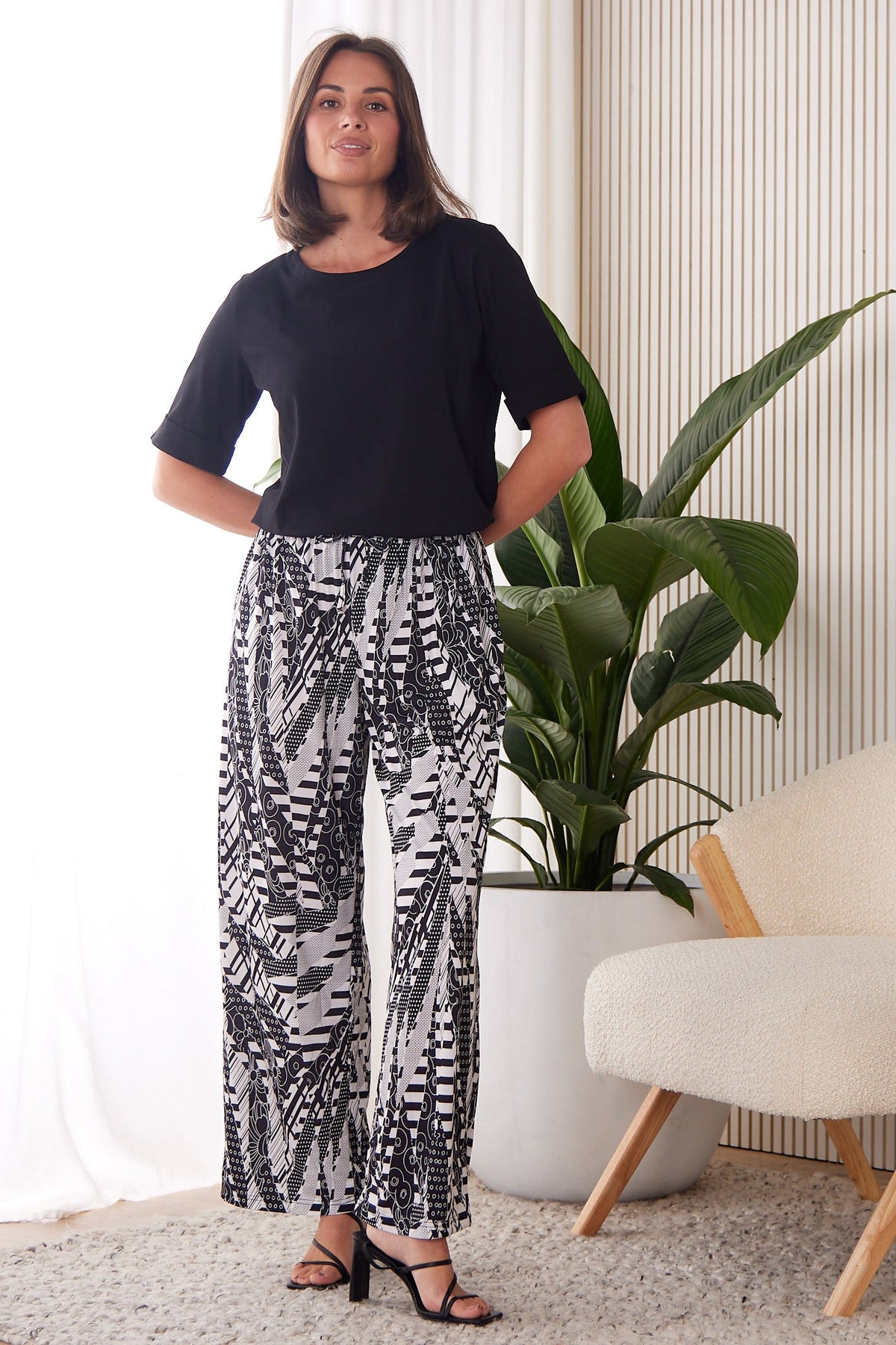 Tammy Stretch Jersey Pants - Black/White Collage