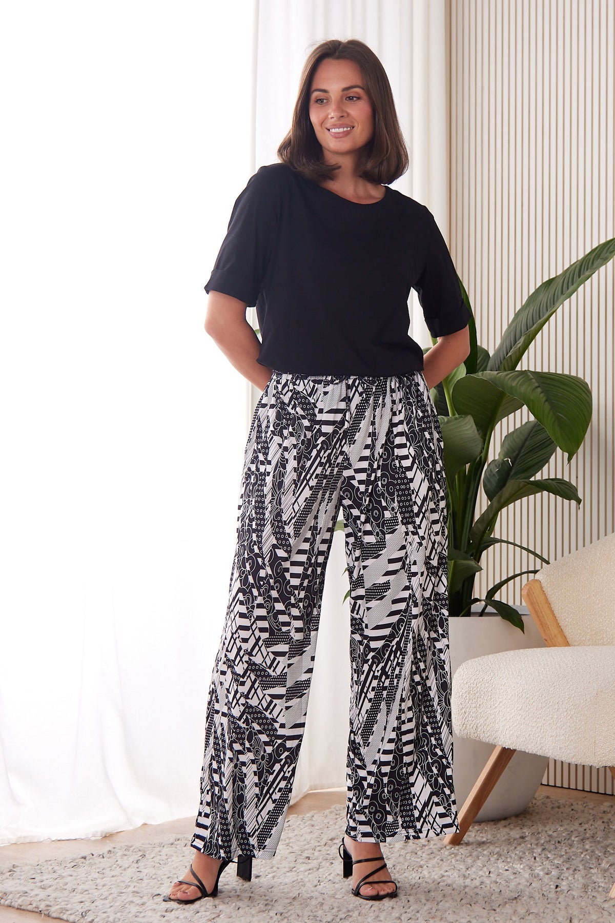 Tammy Stretch Jersey Pants - Black/White Collage