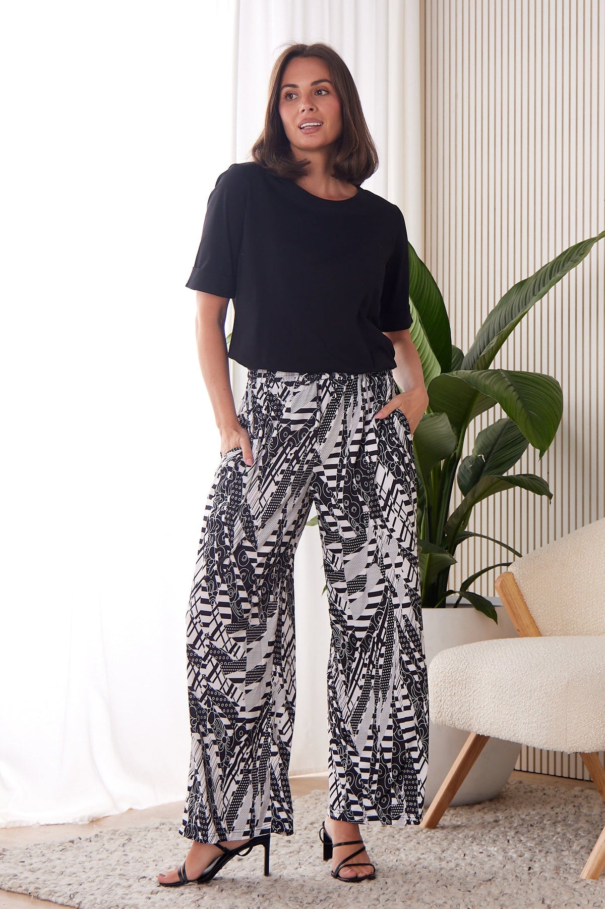 Tammy Stretch Jersey Pants - Black/White Collage