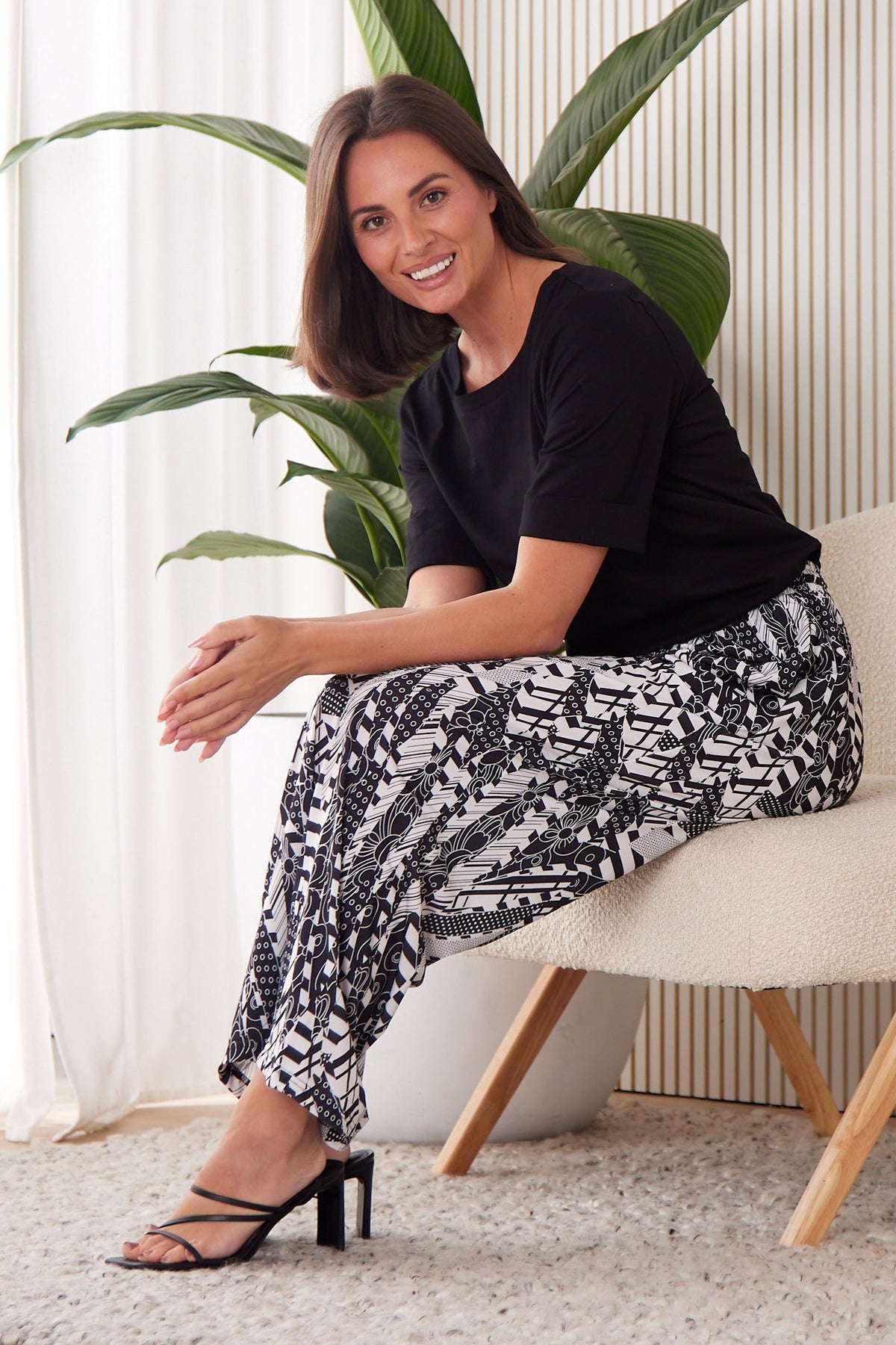 Tammy Stretch Jersey Pants - Black/White Collage