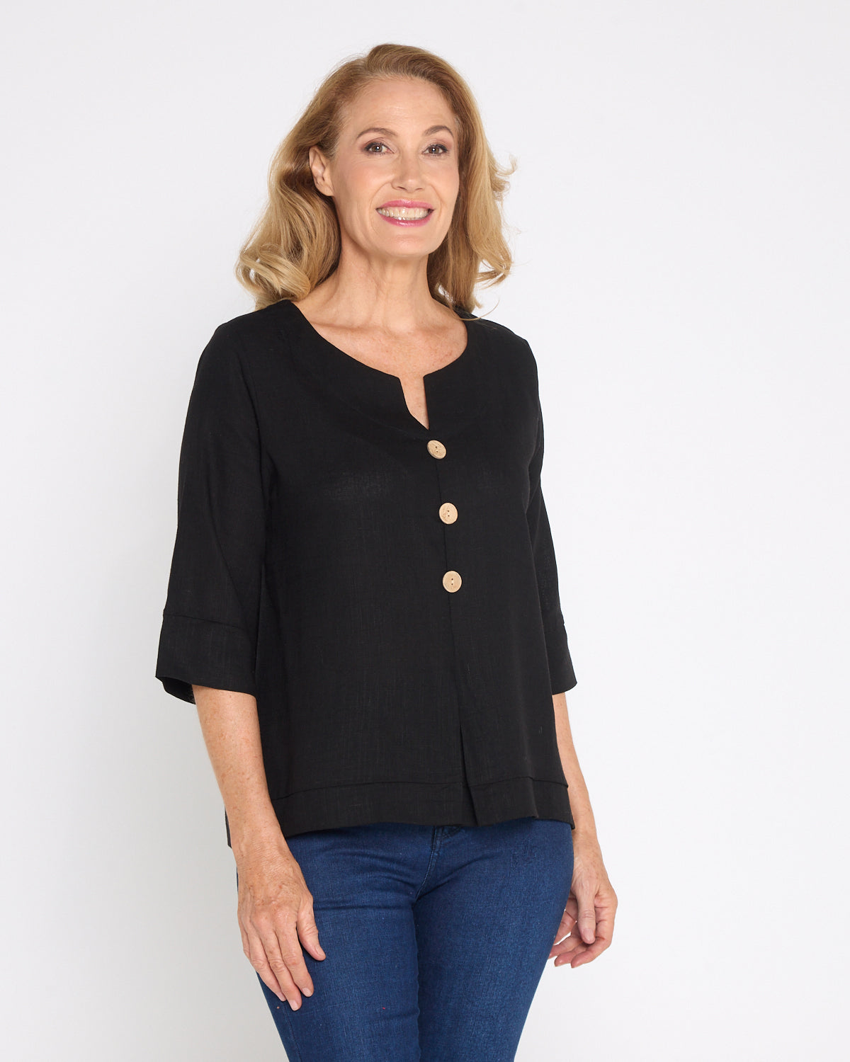 Mahri Linen Top - Black