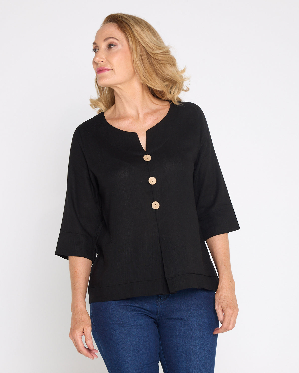 Mahri Linen Top - Black