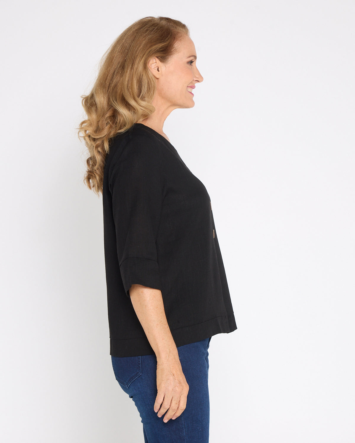 Mahri Linen Top - Black