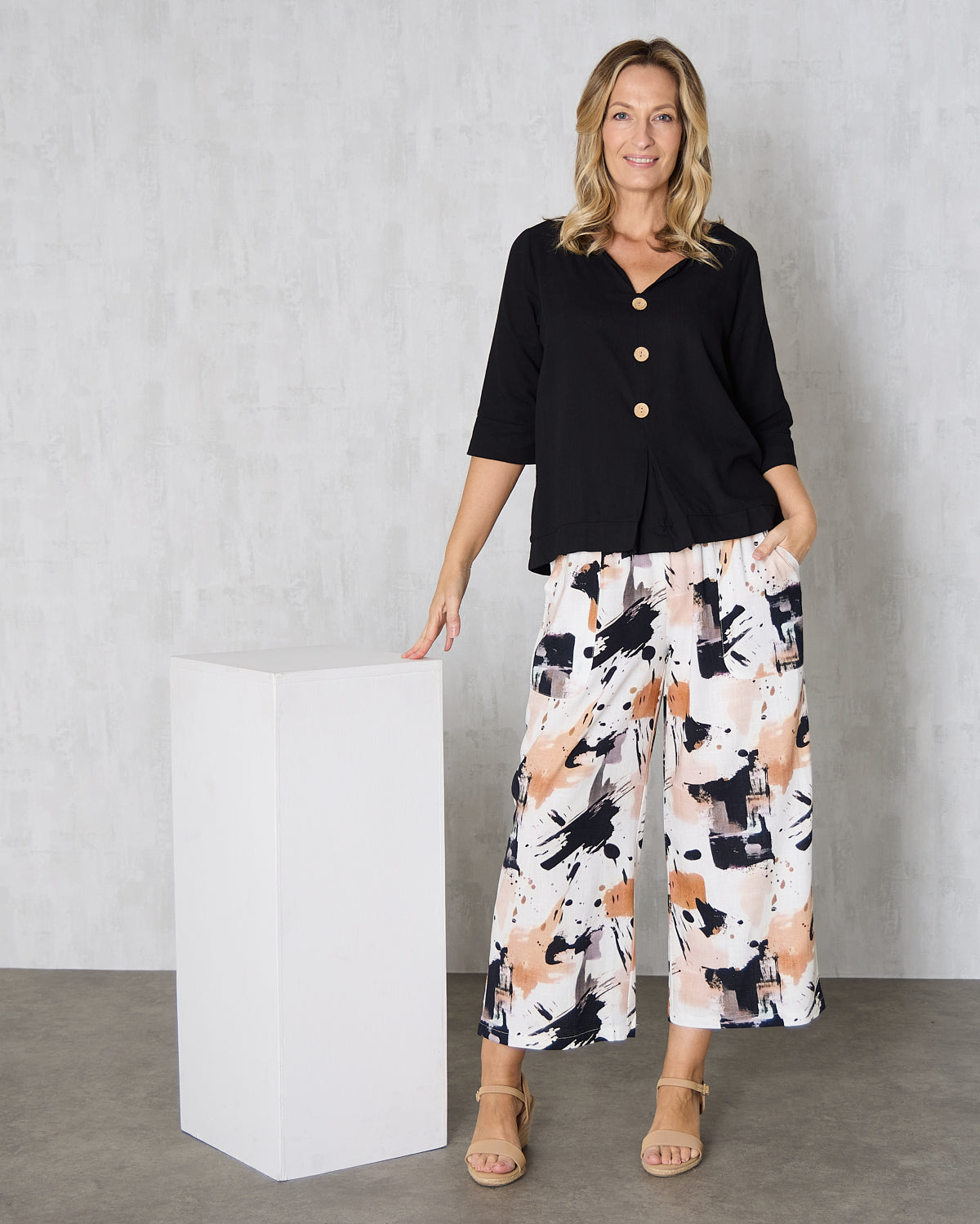 Aiko Linen Pants - Espresso Abstract