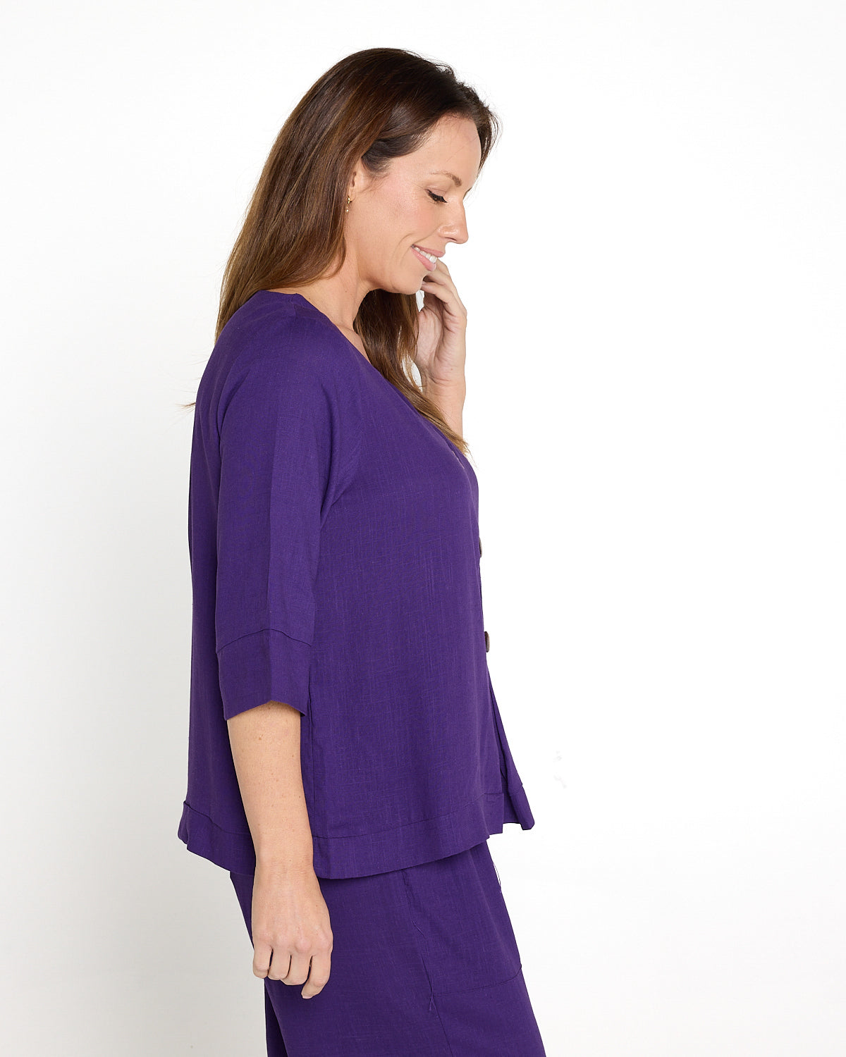 Mahri Linen Top - Purple