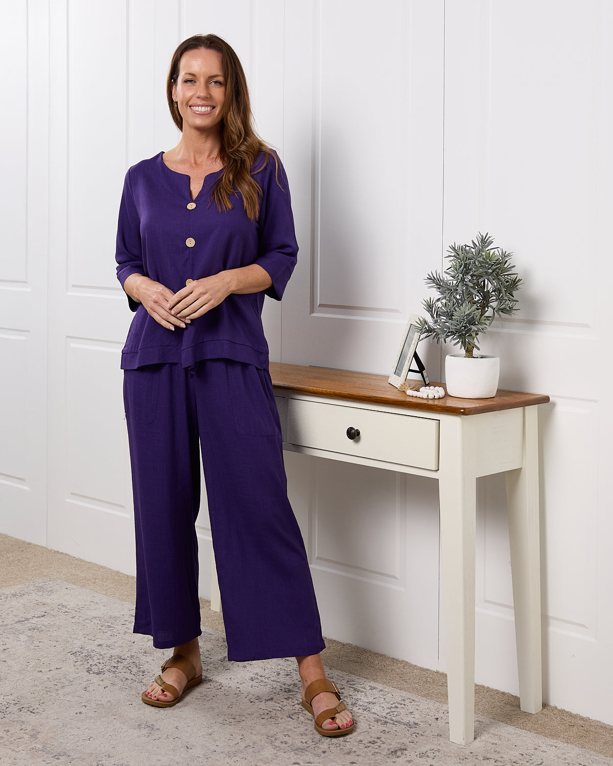 Mahri Linen Top - Purple