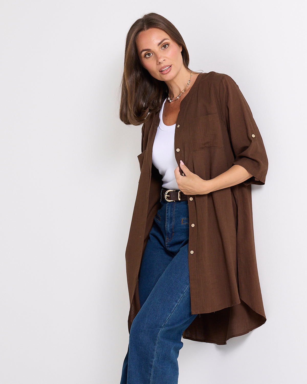 Candace Tunic Shirt - Brown