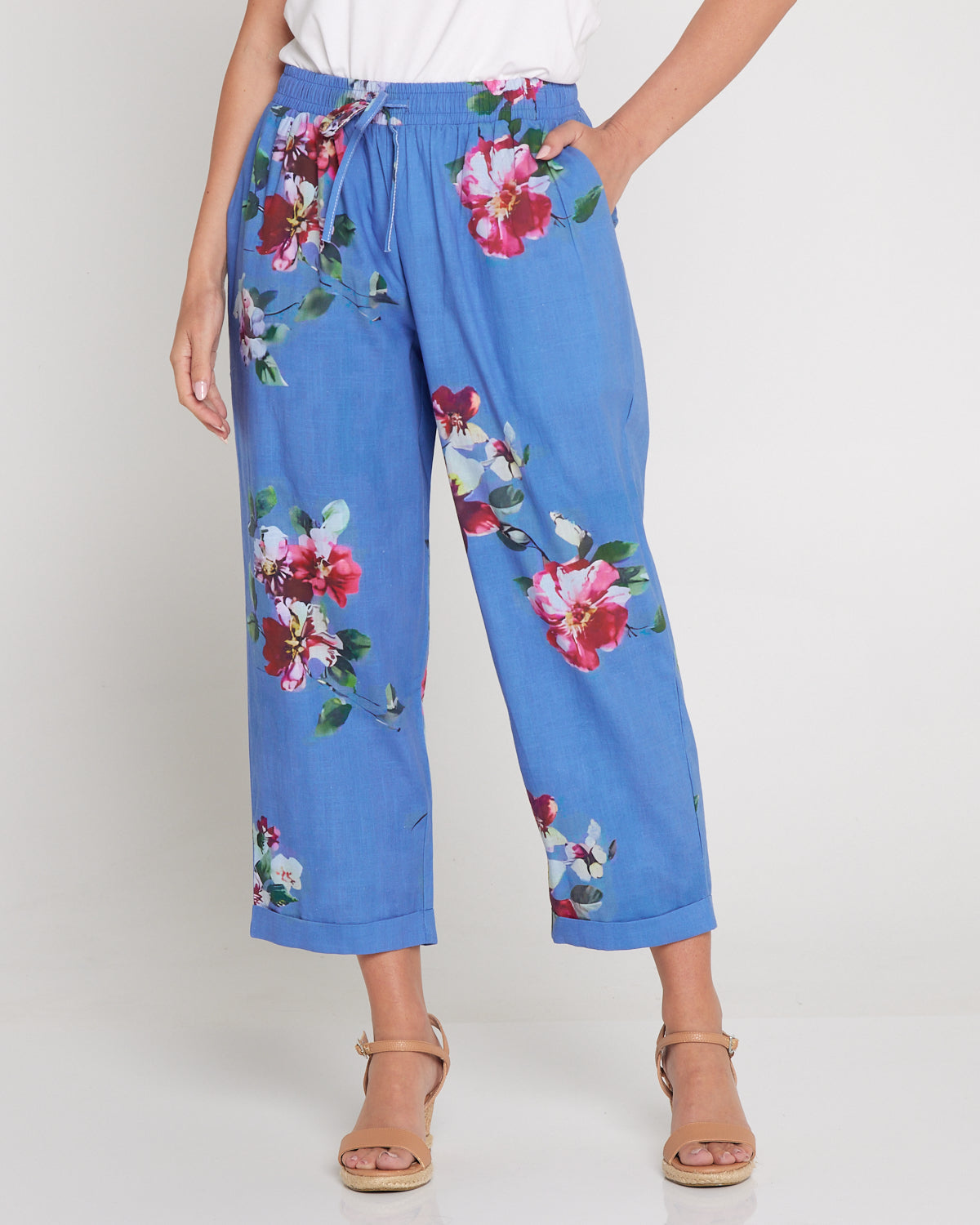 Kellie Washed Cotton Pants - Denim Floral