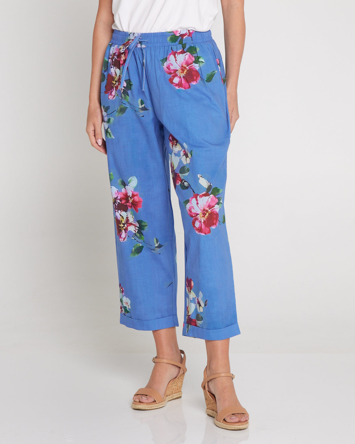 Kellie Washed Cotton Pants - Denim Floral