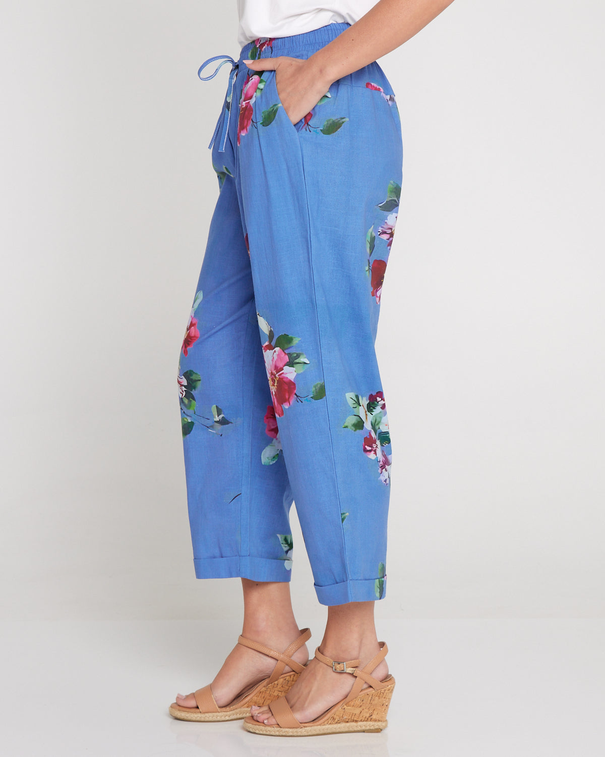 Kellie Washed Cotton Pants - Denim Floral