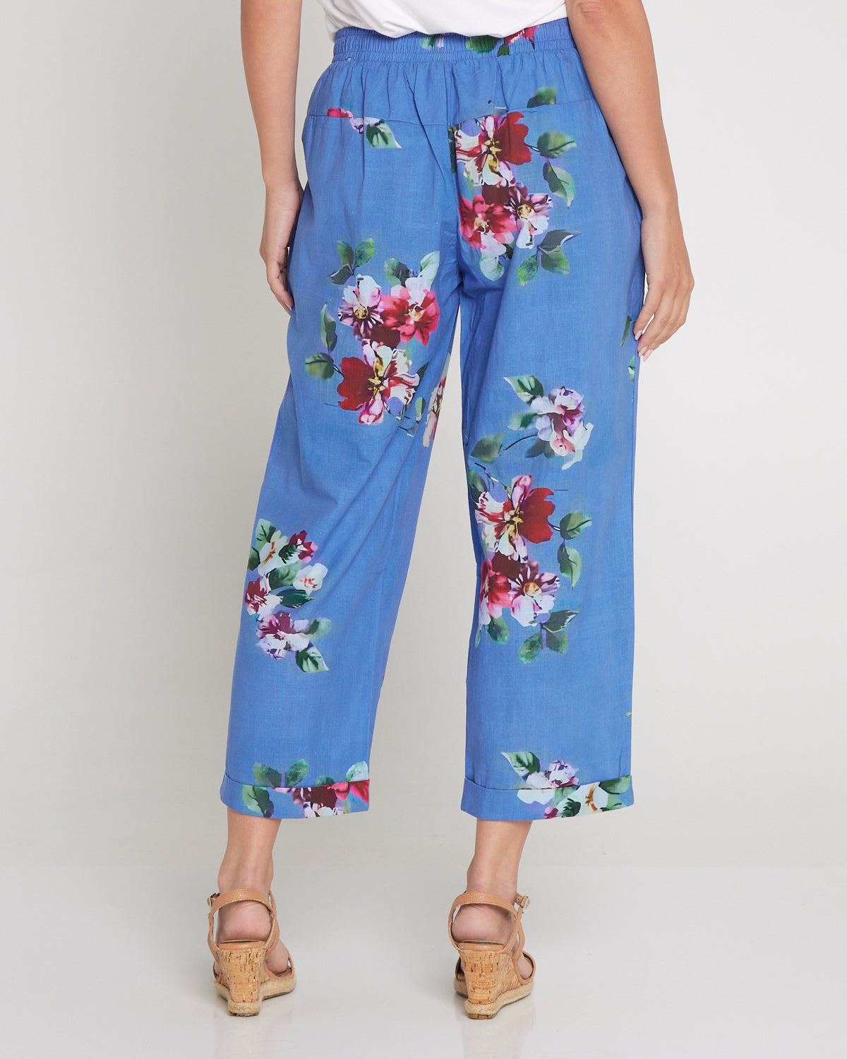 Kellie Washed Cotton Pants - Denim Floral