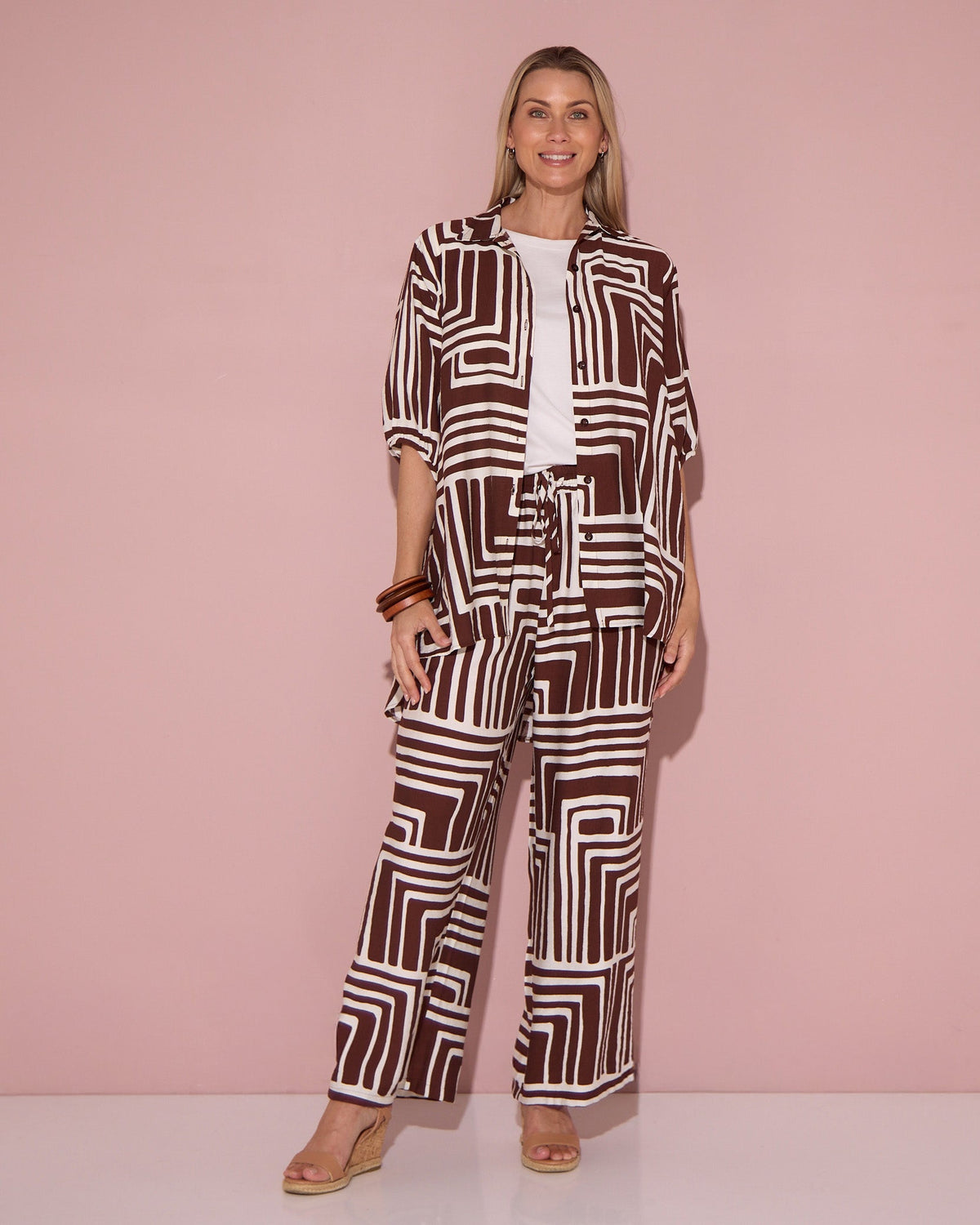 Kara Comfort Shirt - Chocolate Geo