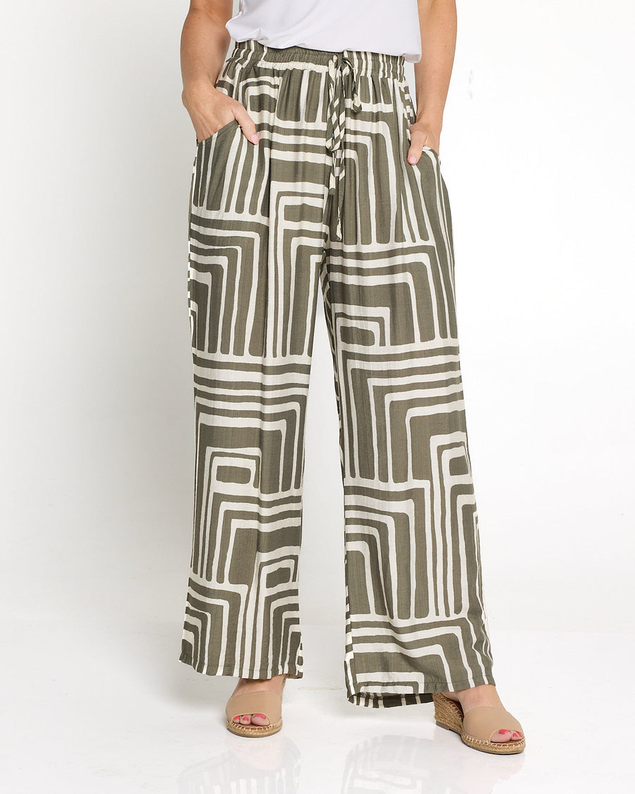 Demi Wide Leg Pants - Khaki Print
