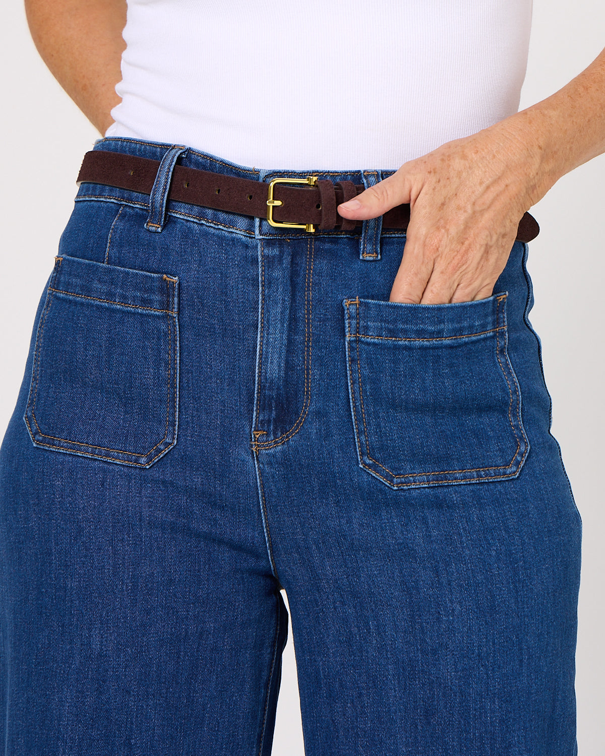 Alyssa Front Pocket Jeans - Mid Wash Denim
