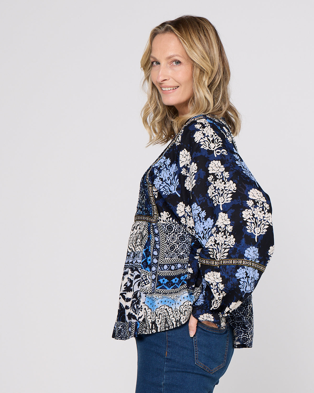 Bhadoi Blouse - Indigo Print