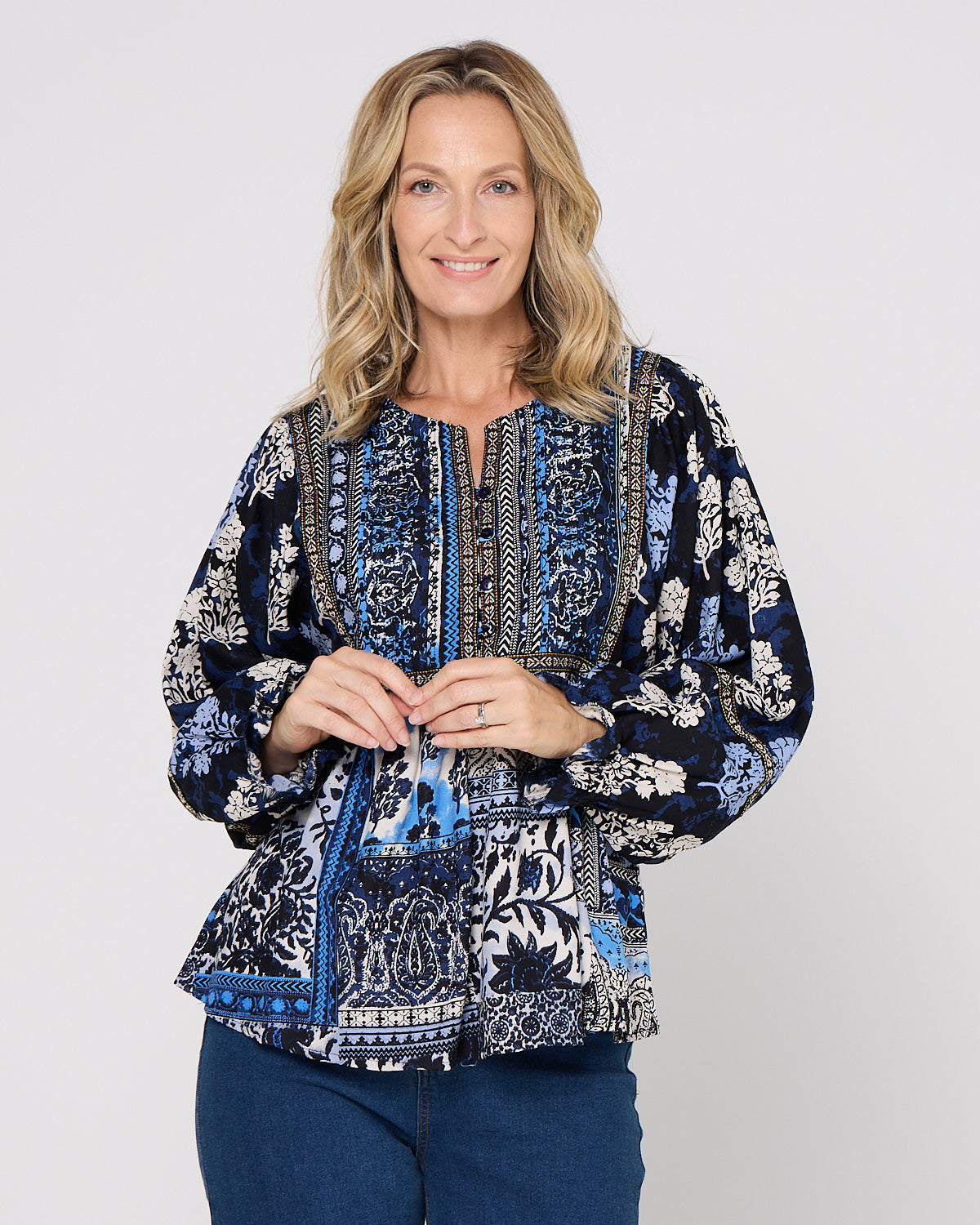 Bhadoi Blouse - Indigo Print