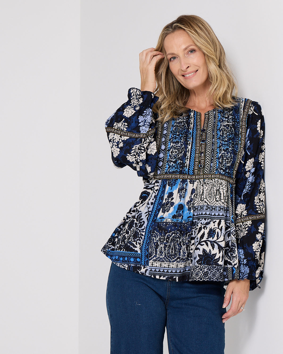 Bhadoi Blouse - Indigo Print