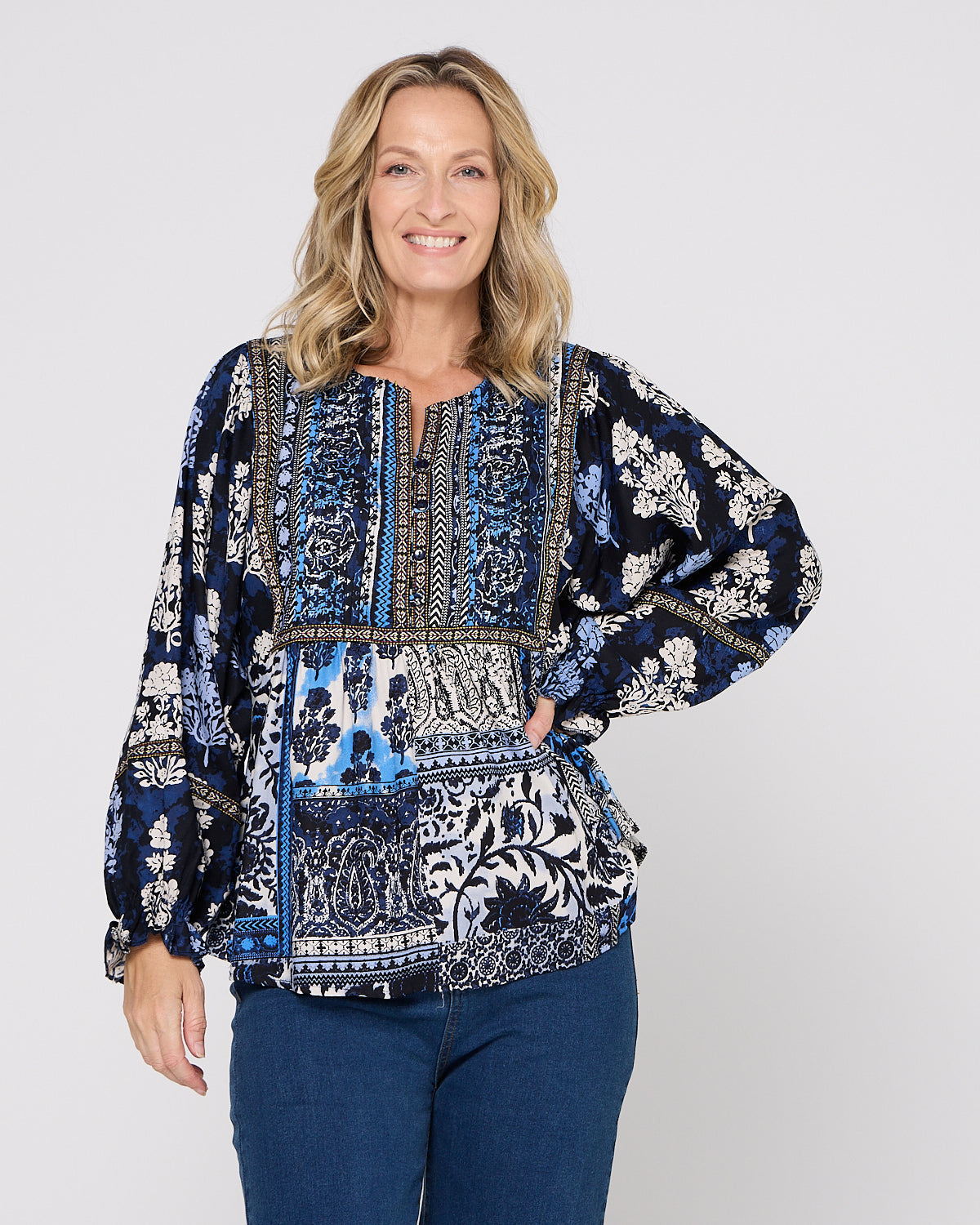 Bhadoi Blouse - Indigo Print