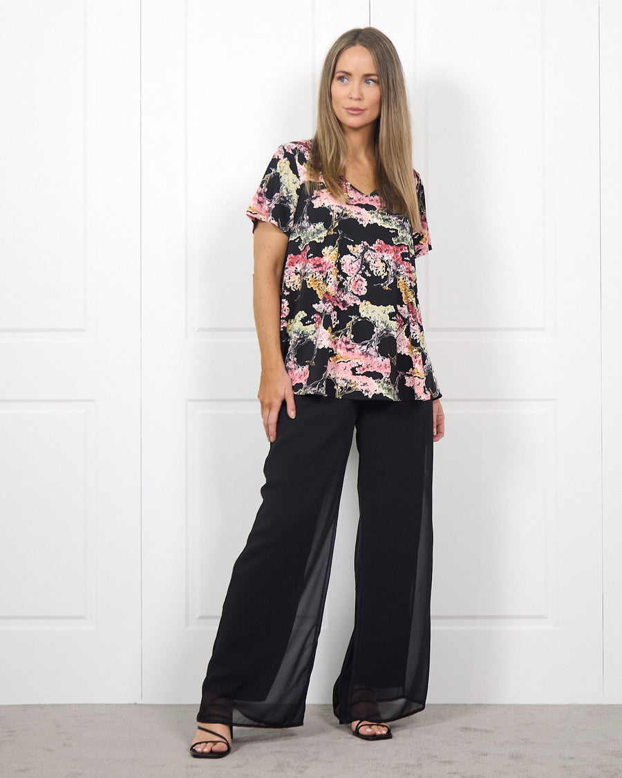 Chateau Plain Chiffon Pant - Black