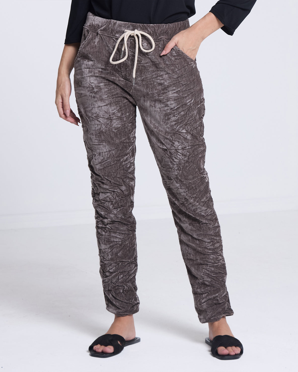 Astoria Crushed Velvet Pant - Taupe