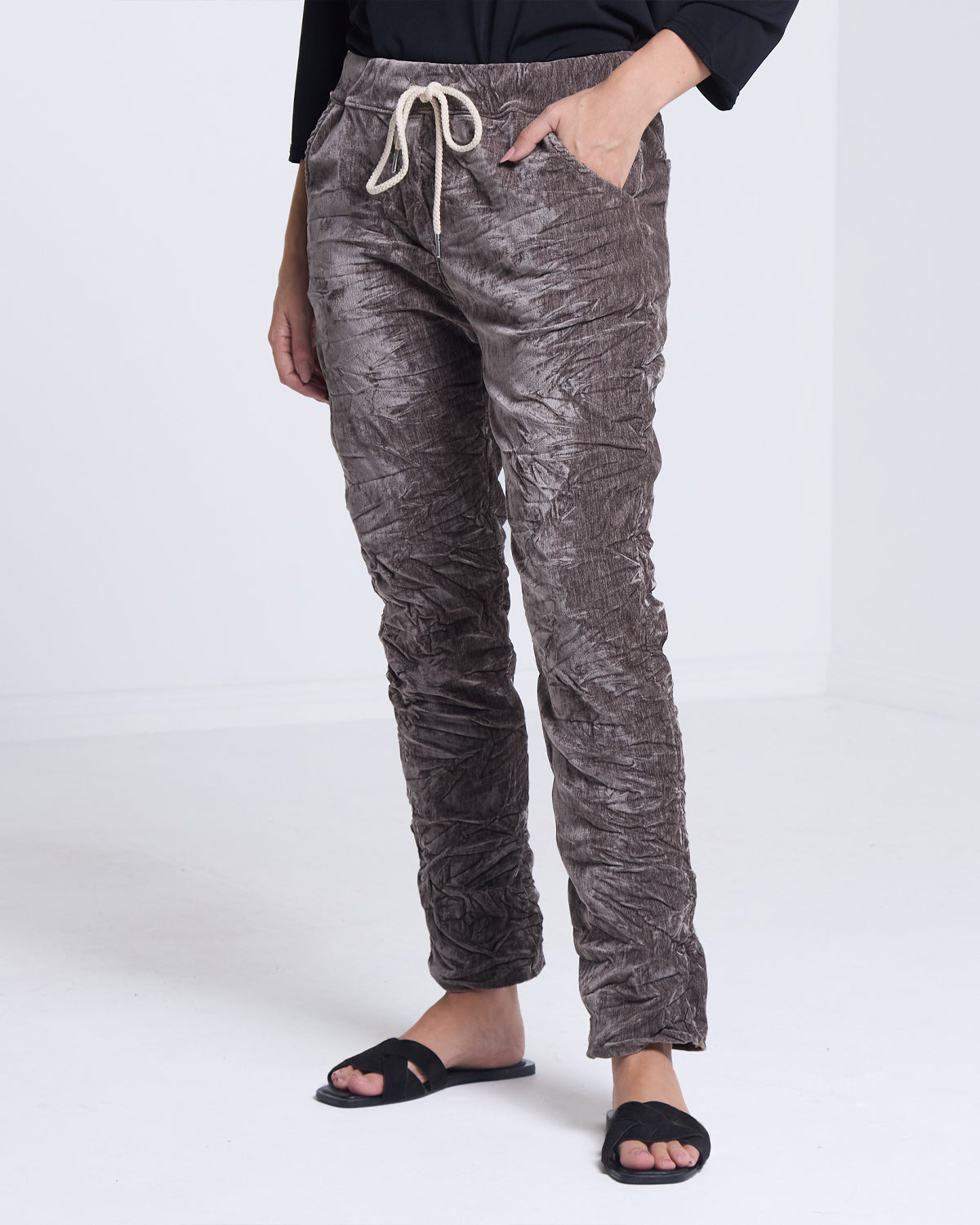 Astoria Crushed Velvet Pant - Taupe