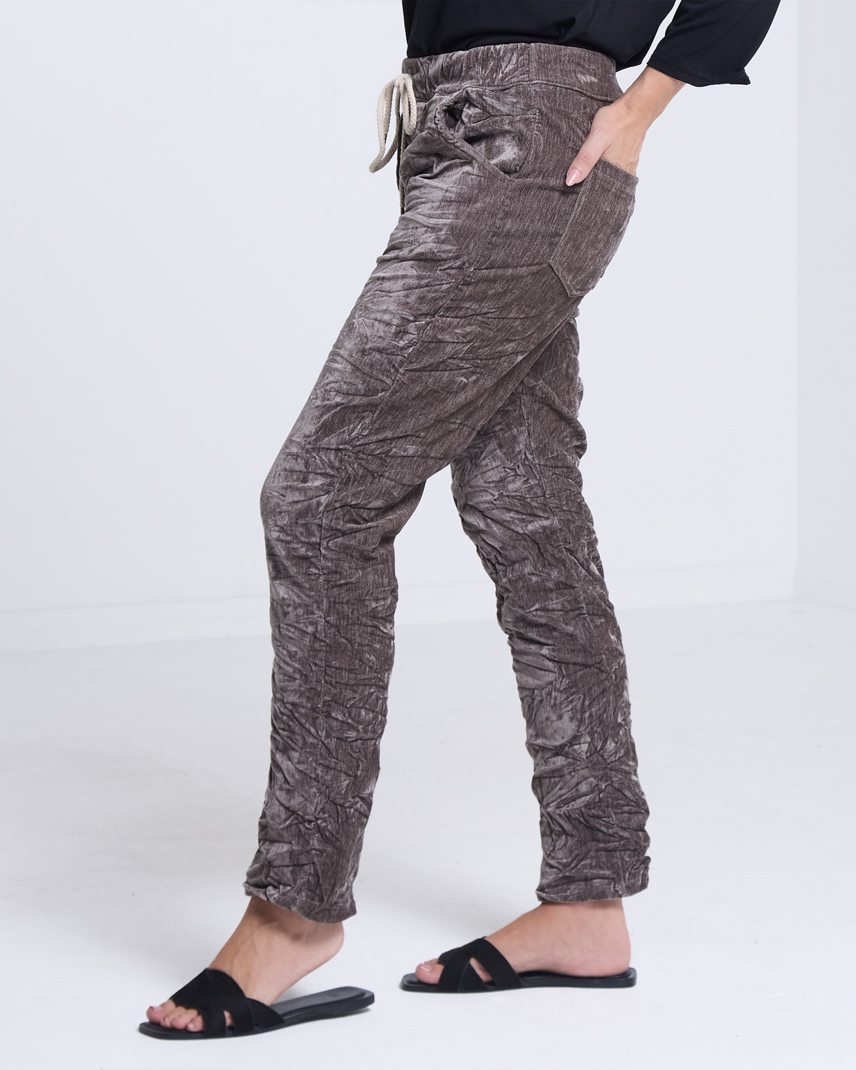 Astoria Crushed Velvet Pant - Taupe