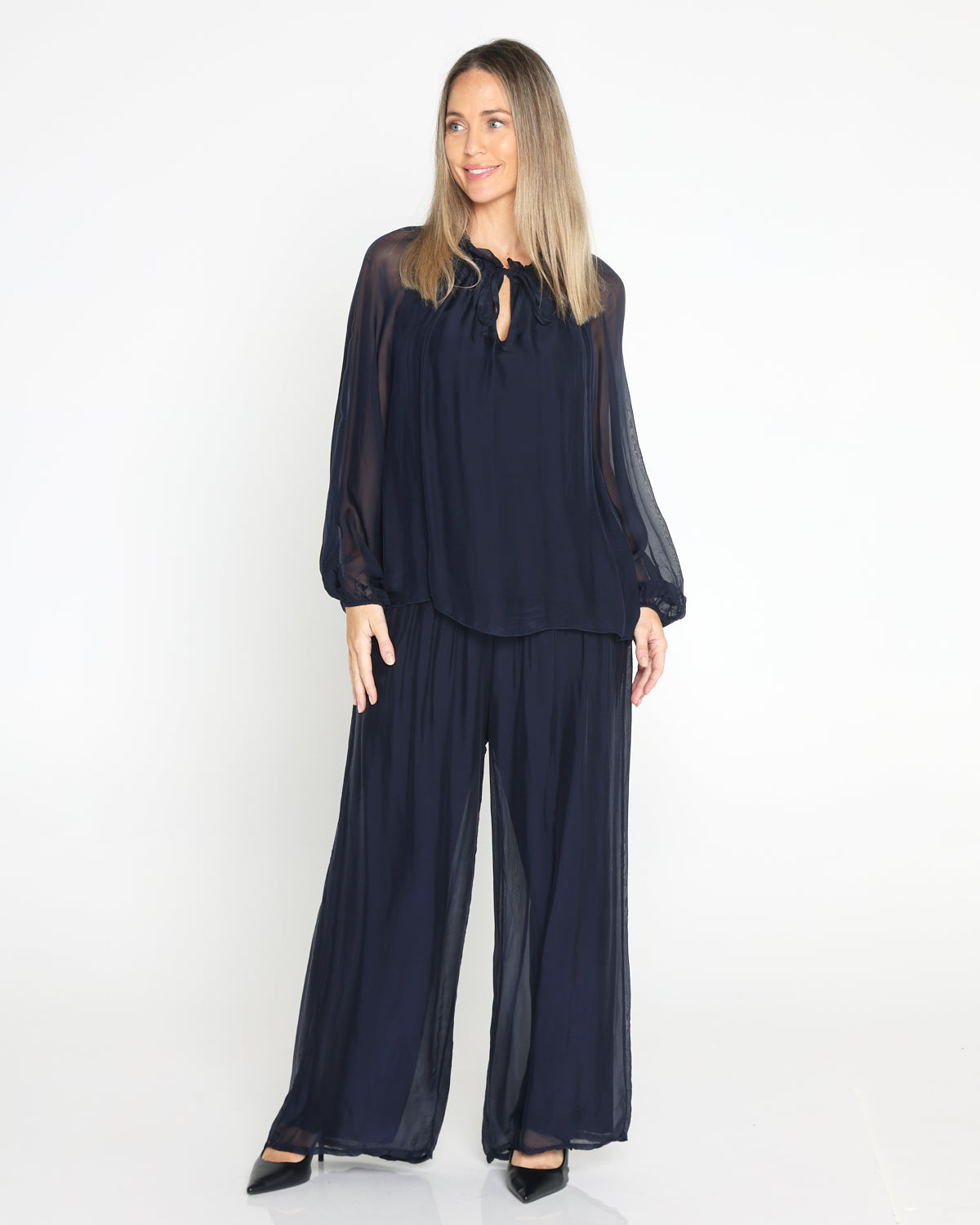 Arlette Silk Pants - Blue Navy