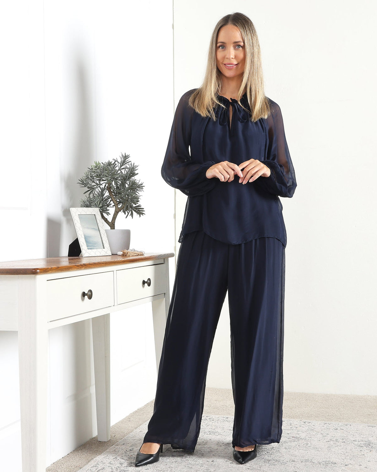 Arlette Silk Pants - Blue Navy