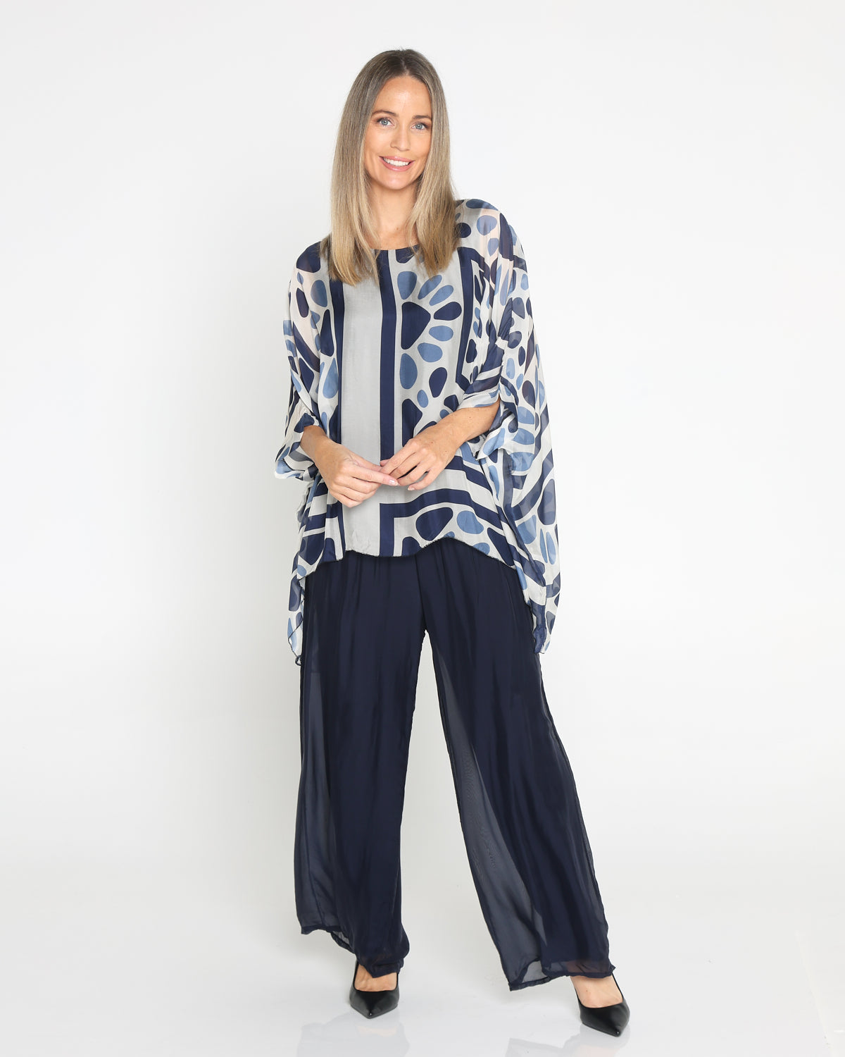 Arlette Silk Pants - Blue Navy