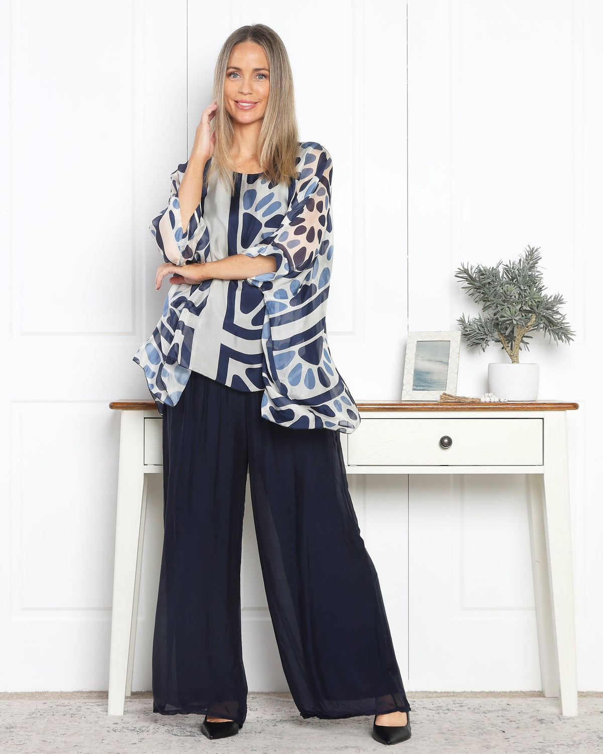 Arlette Silk Pants - Blue Navy