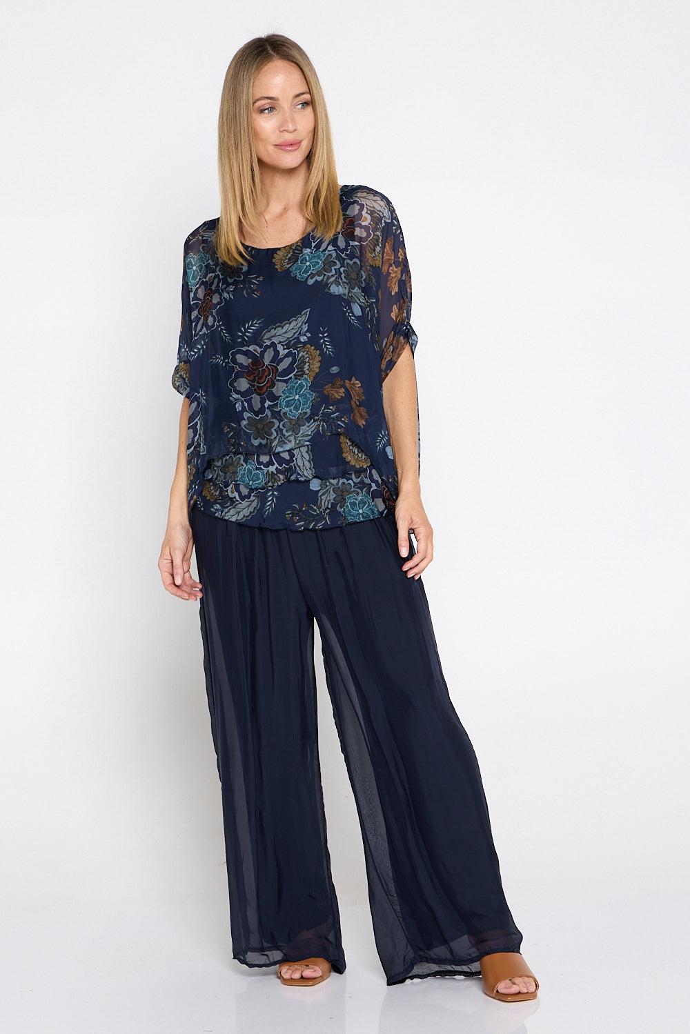 Arlette Silk Pants - Blue Navy