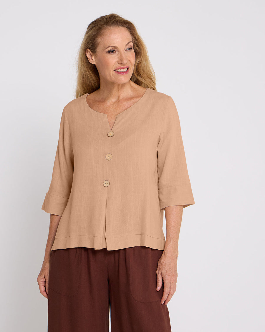 Mahri Linen Top - Mocha