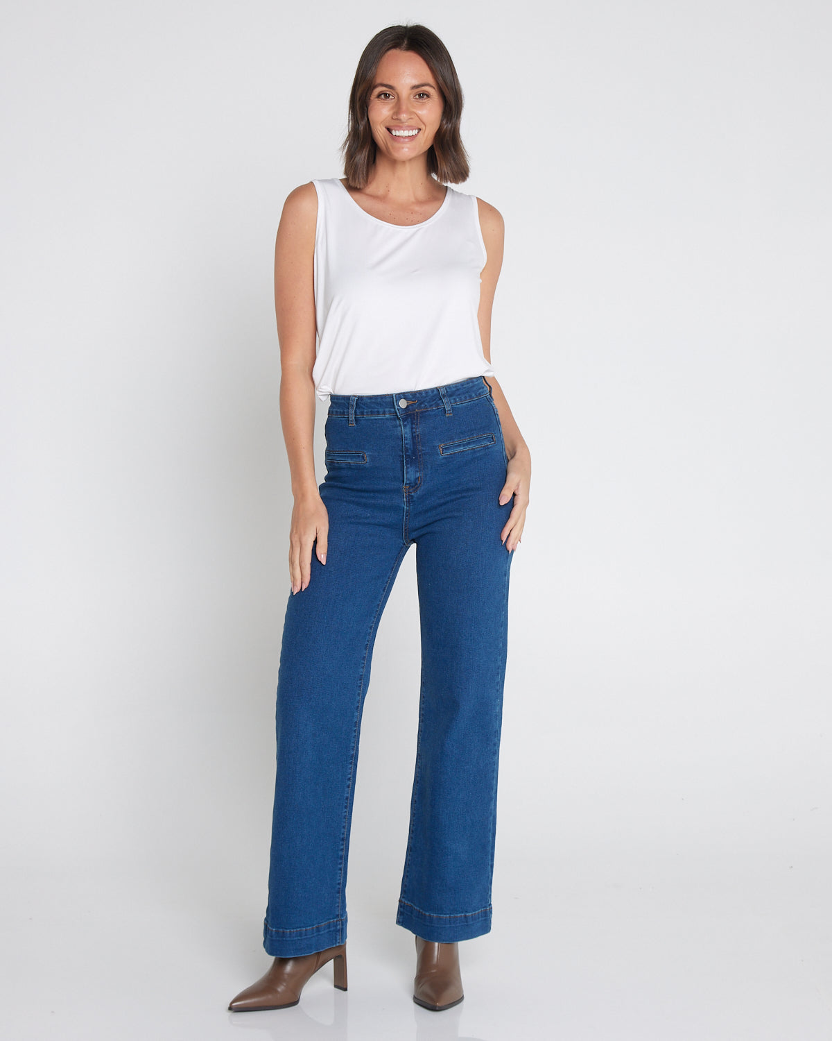 Cher Wide Leg Jeans - Mid Wash Blue Denim